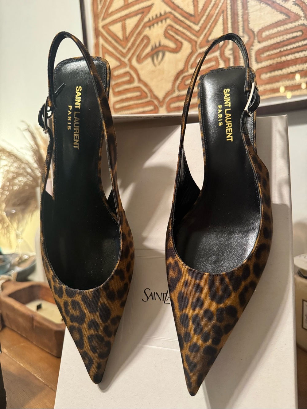 Yves Saint Laurent Leopard Print Pointed Slingback Pumps - Brown/Black